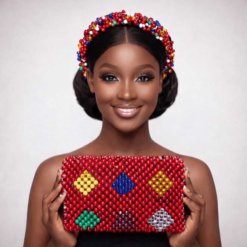 Red Beaded Headband and Purse