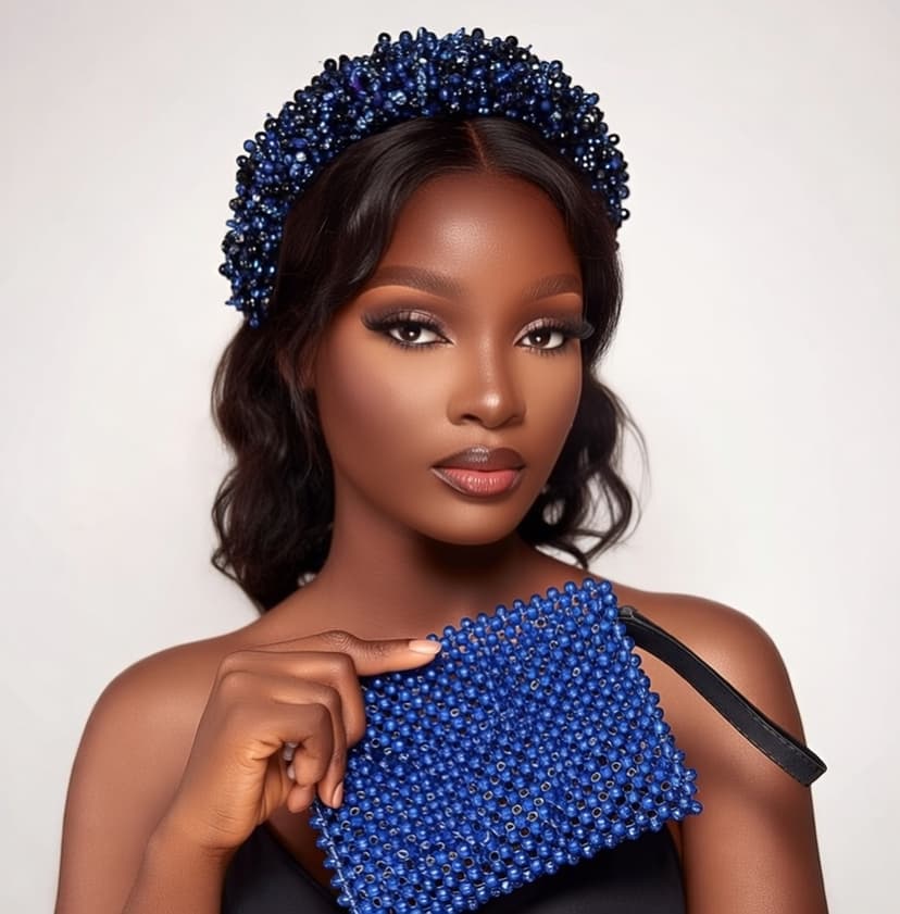 Blue Beaded Headband and Purse