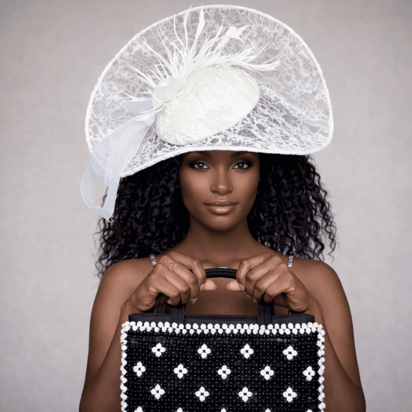 Black & White Beaded Bag & Fascinator