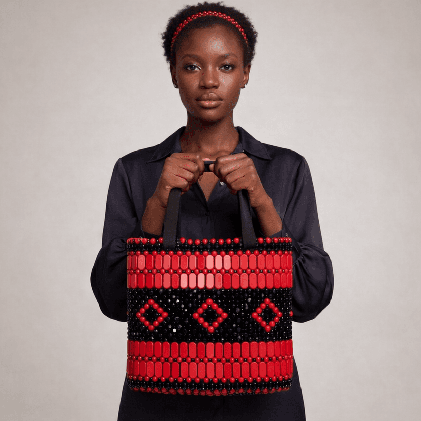Red & Black Beaded Bag
