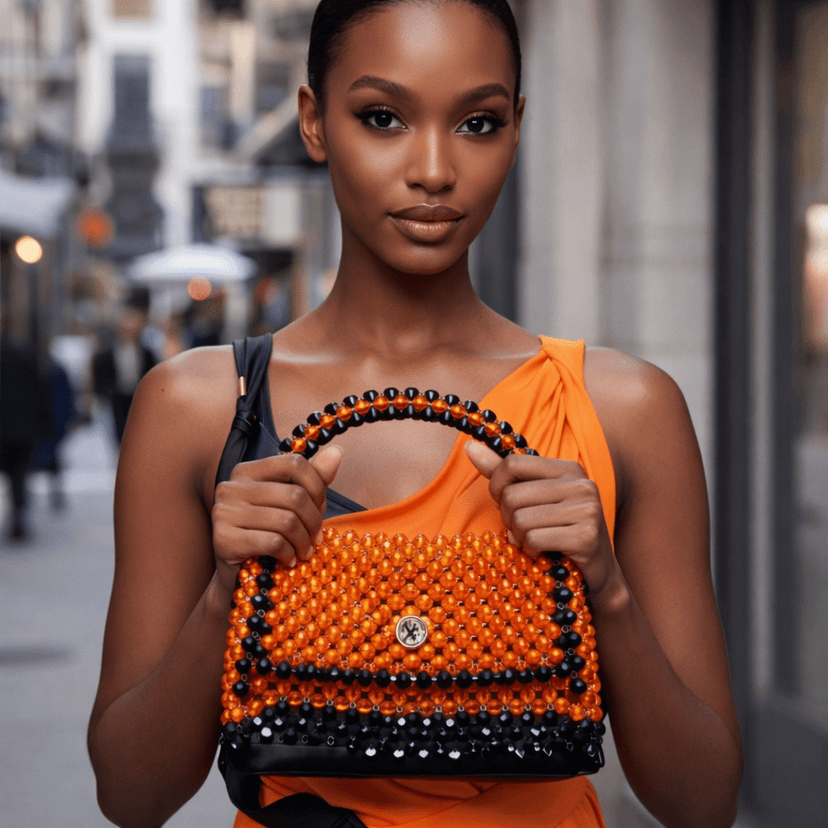Orange & Black Beaded Purse