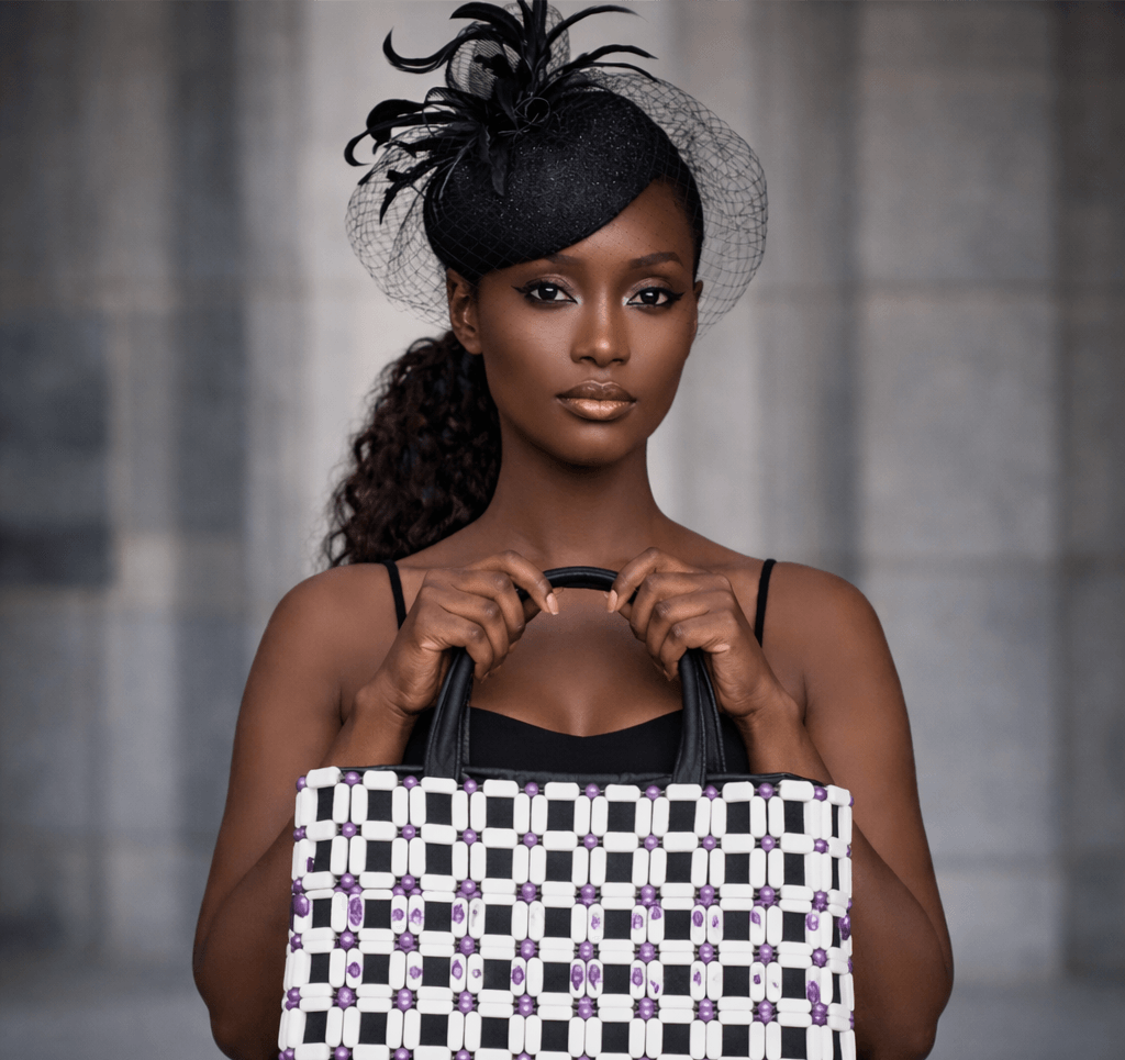Black Fascinator & Beaded Bag - View 1