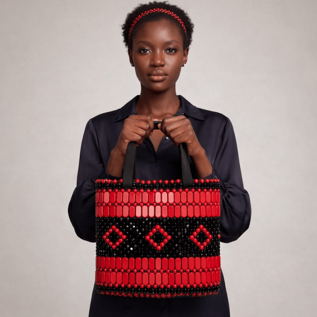 Red & Black Beaded Bag - View 1
