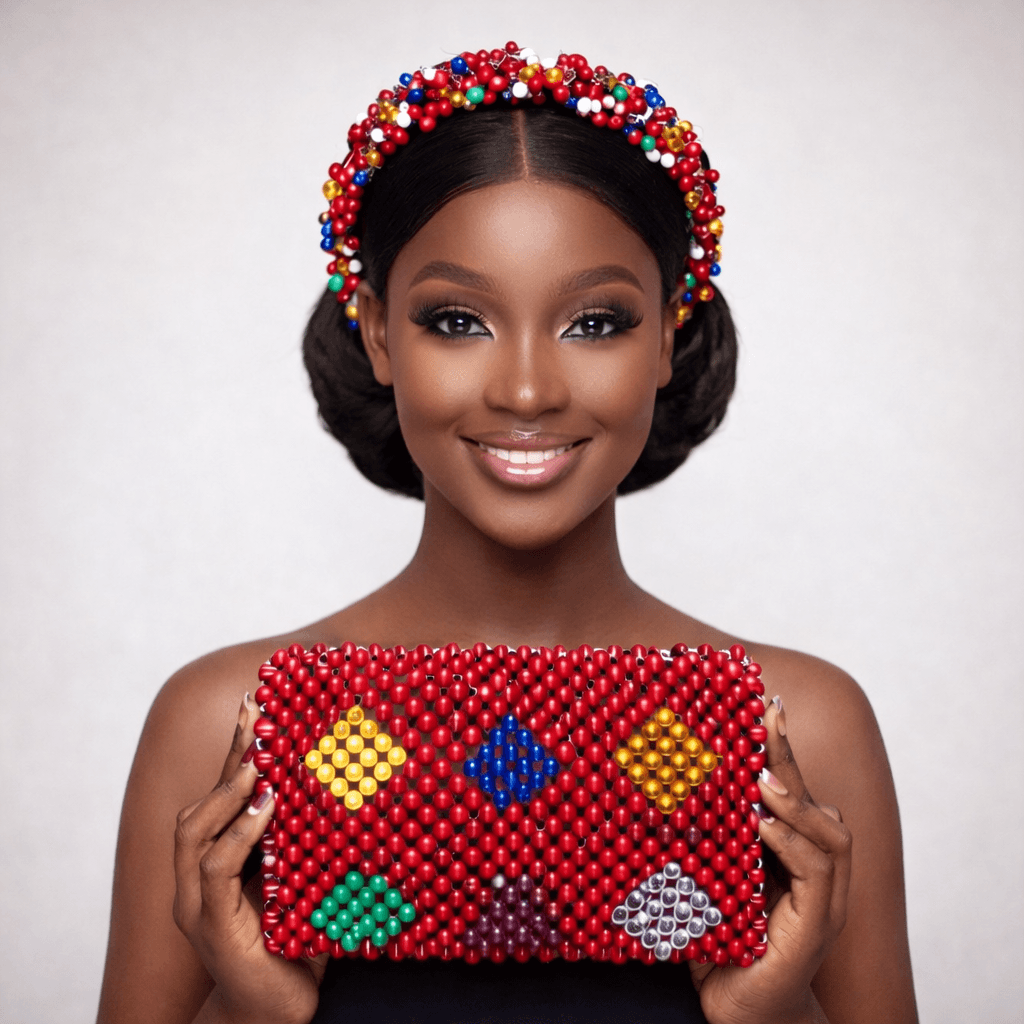 Red Beaded Headband and Purse - View 1