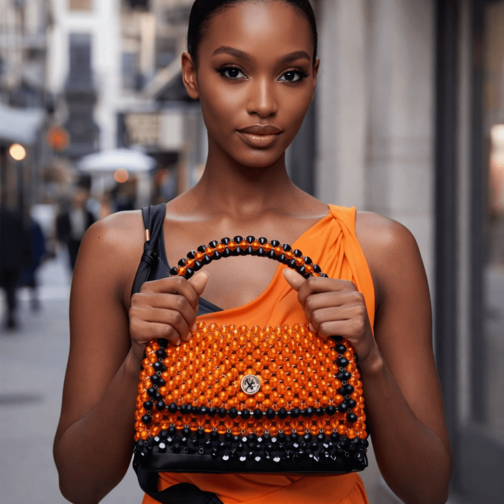 Orange & Black Beaded Purse - View 1